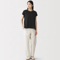 Muji Camiseta de manga de casquillo y algodón grueso para mujer