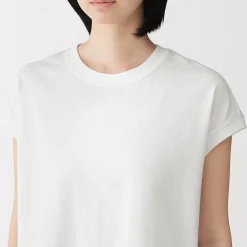 Muji Camiseta de manga de casquillo y algodón grueso para mujer