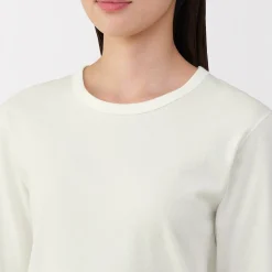 Clearance Muji Camiseta de manga larga con cuello redondo de algodón grueso y cálido para mujer