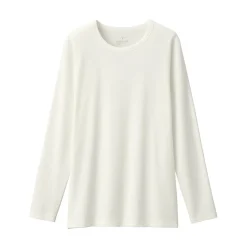 Clearance Muji Camiseta de manga larga con cuello redondo de algodón grueso y cálido para mujer