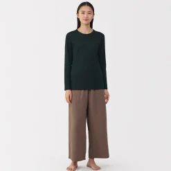 Clearance Muji Camiseta de manga larga con cuello redondo de algodón grueso y cálido para mujer