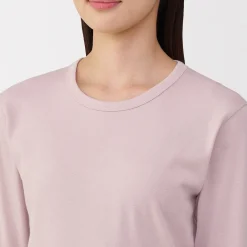Clearance Muji Camiseta de manga larga con cuello redondo de algodón grueso y cálido para mujer