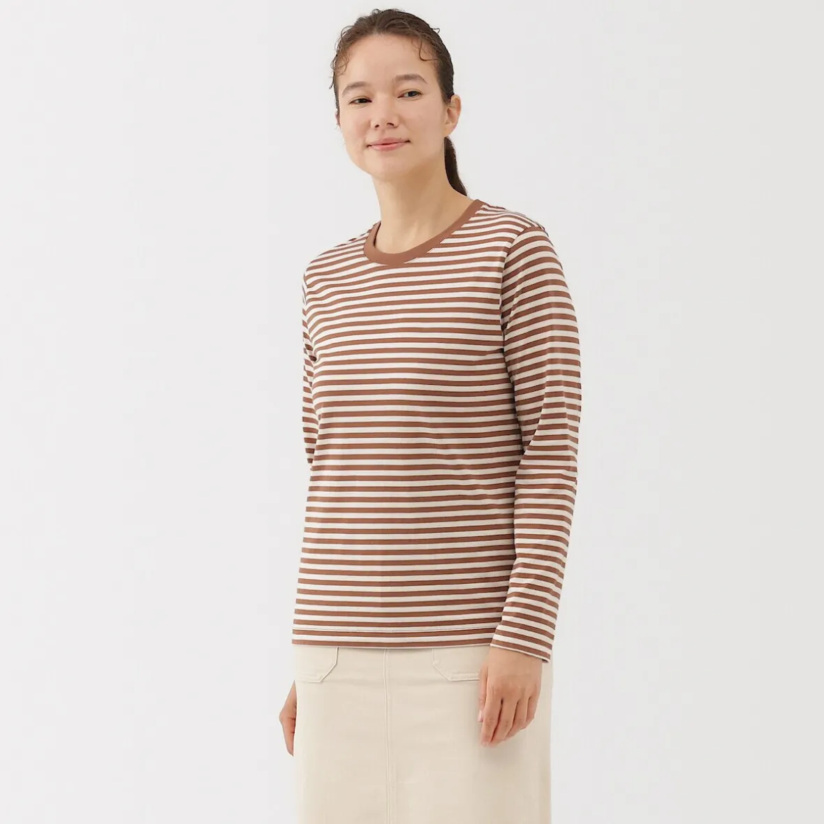 Sale Muji Camiseta de manga larga en mezcla de algodón para mujer