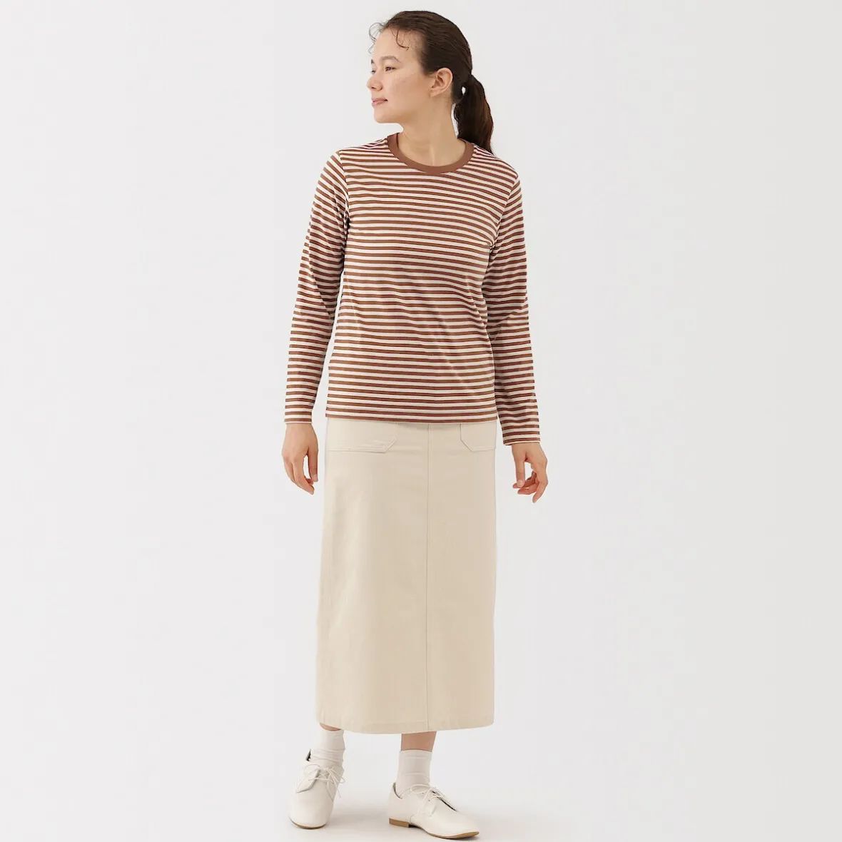 Sale Muji Camiseta de manga larga en mezcla de algodón para mujer