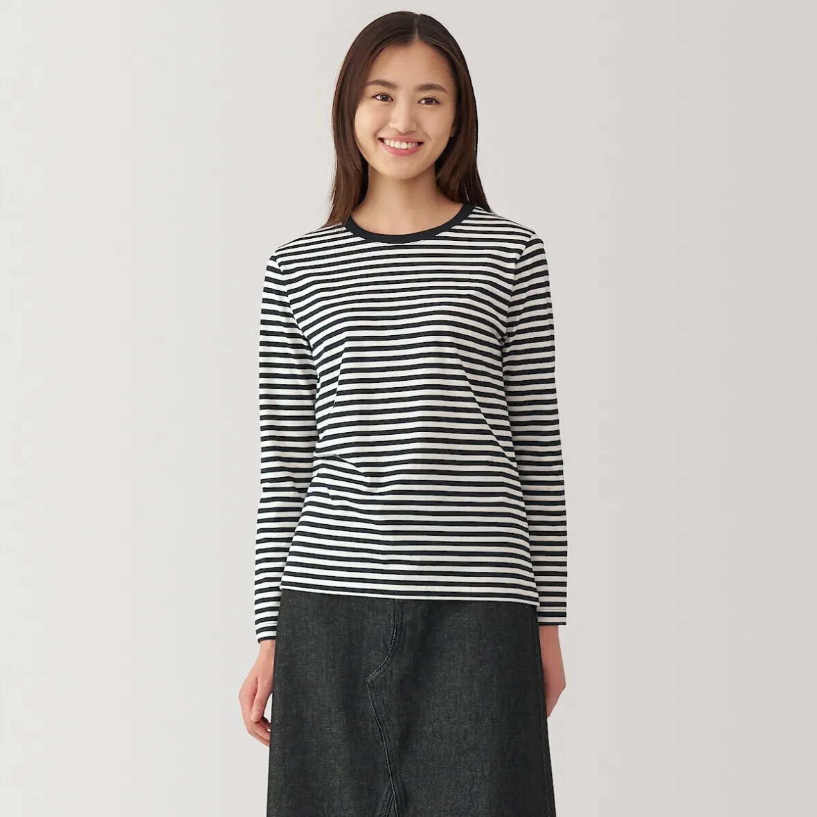 Sale Muji Camiseta de manga larga en mezcla de algodón para mujer