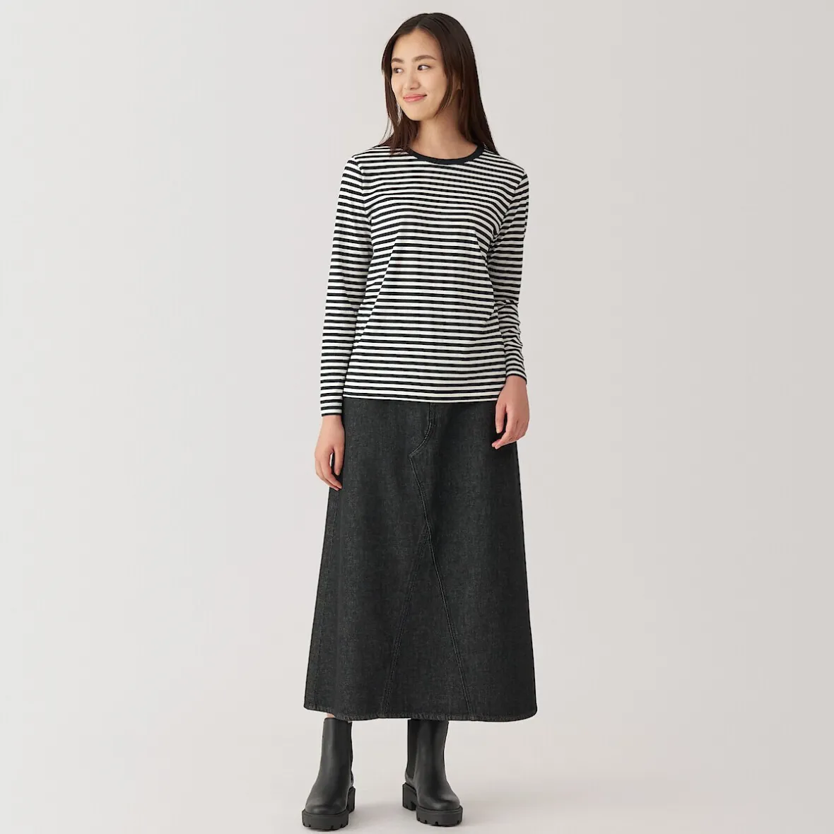 Sale Muji Camiseta de manga larga en mezcla de algodón para mujer