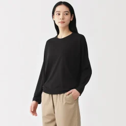 Muji Camiseta de manga larga murciélago de mezcla de lyocell para mujer