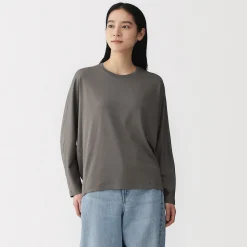 Muji Camiseta de manga larga murciélago de mezcla de lyocell para mujer
