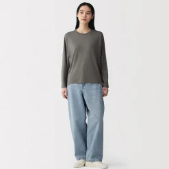Muji Camiseta de manga larga murciélago de mezcla de lyocell para mujer