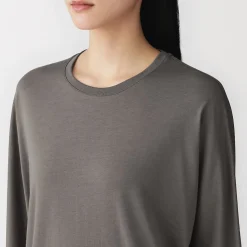 Muji Camiseta de manga larga murciélago de mezcla de lyocell para mujer