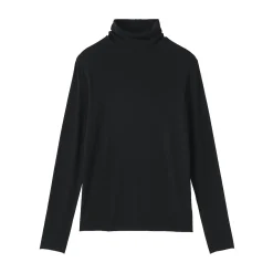 Muji Camiseta de manga larga transparente con cuello alto en mezcla de lyocell para mujer