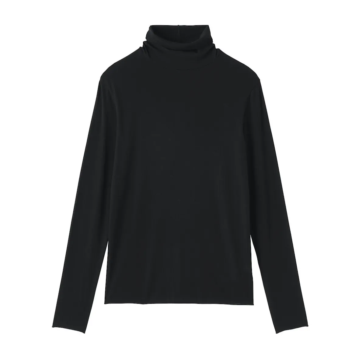 Muji Camiseta de manga larga transparente con cuello alto en mezcla de lyocell para mujer