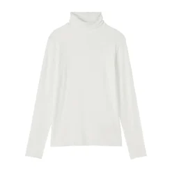 Muji Camiseta de manga larga transparente con cuello alto en mezcla de lyocell para mujer