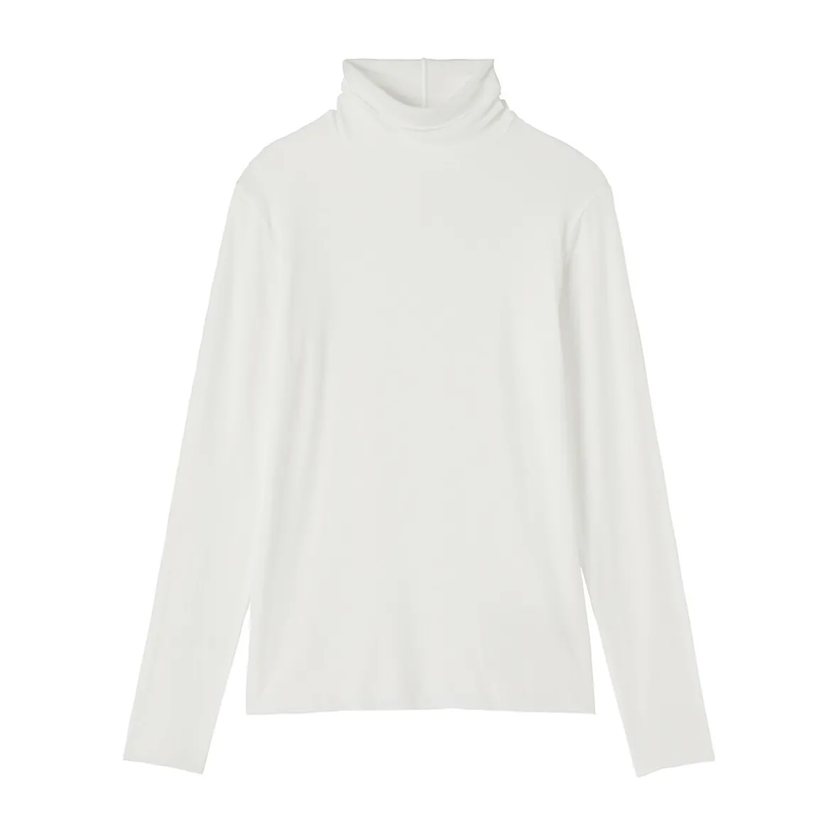 Muji Camiseta de manga larga transparente con cuello alto en mezcla de lyocell para mujer