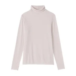 Muji Camiseta de manga larga transparente con cuello alto en mezcla de lyocell para mujer