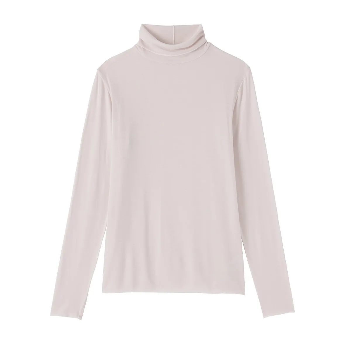 Muji Camiseta de manga larga transparente con cuello alto en mezcla de lyocell para mujer