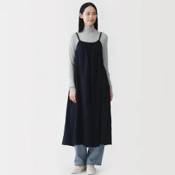 Muji Camiseta de manga larga transparente con cuello alto en mezcla de lyocell para mujer