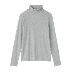 Muji Camiseta de manga larga transparente con cuello alto en mezcla de lyocell para mujer
