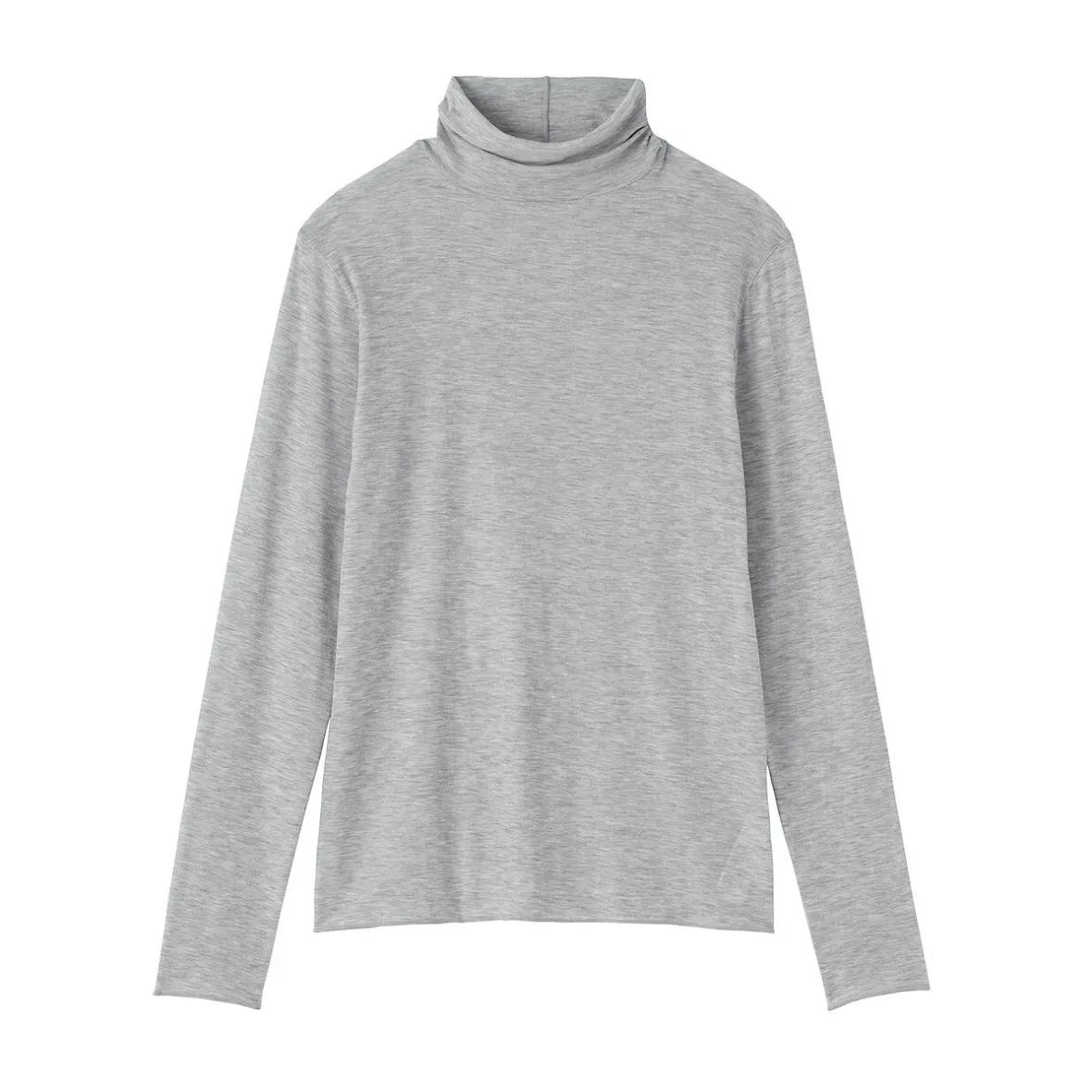 Muji Camiseta de manga larga transparente con cuello alto en mezcla de lyocell para mujer