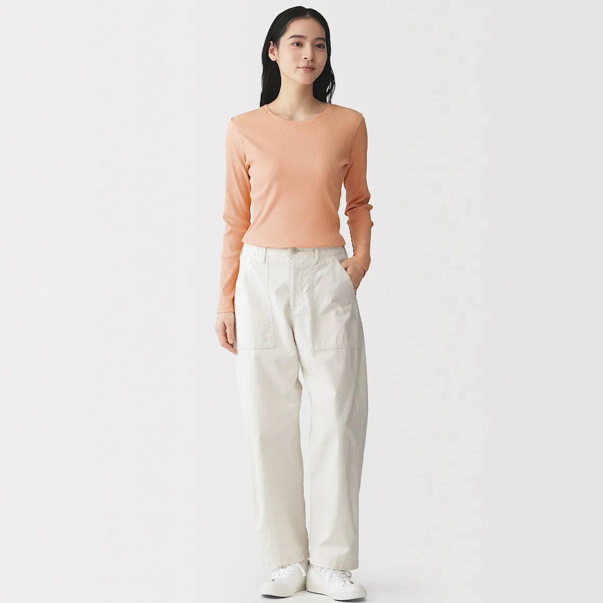 Muji Camiseta de manga larga y canalé en mezcla de lyocell para mujer
