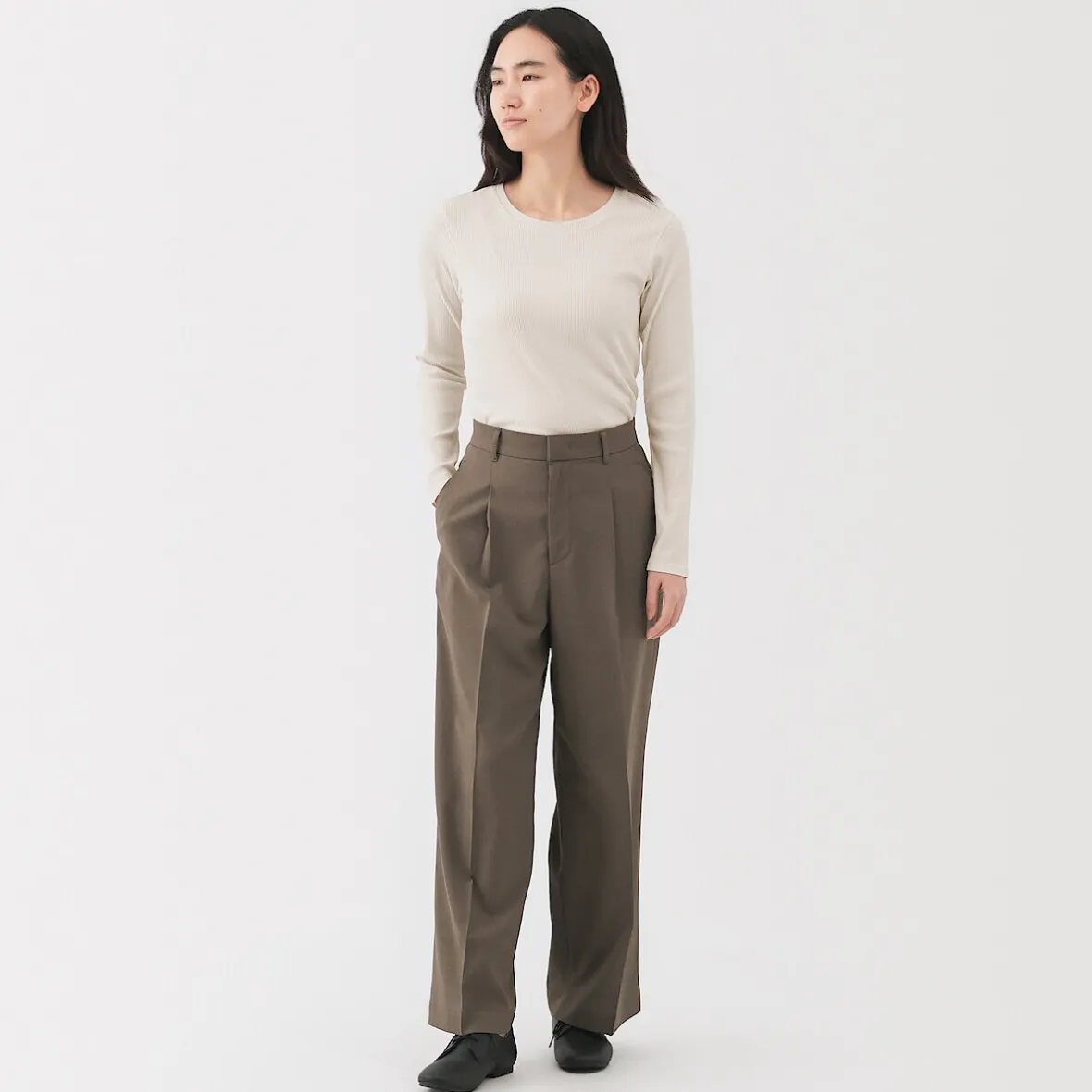 Muji Camiseta de manga larga y canalé en mezcla de lyocell para mujer