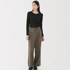 Muji Camiseta de manga larga y canalé en mezcla de lyocell para mujer