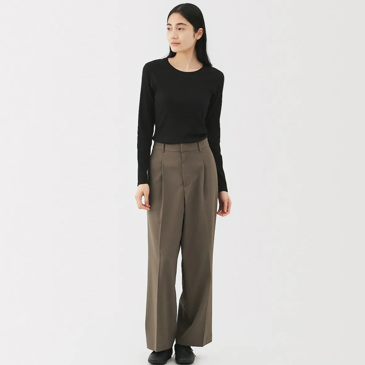 Muji Camiseta de manga larga y canalé en mezcla de lyocell para mujer