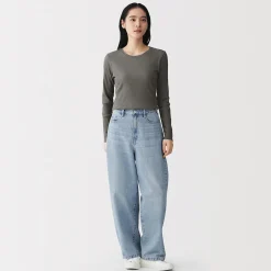 Muji Camiseta de manga larga y canalé en mezcla de lyocell para mujer