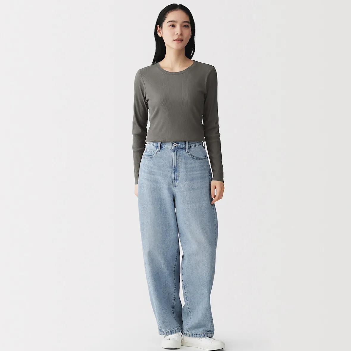Muji Camiseta de manga larga y canalé en mezcla de lyocell para mujer