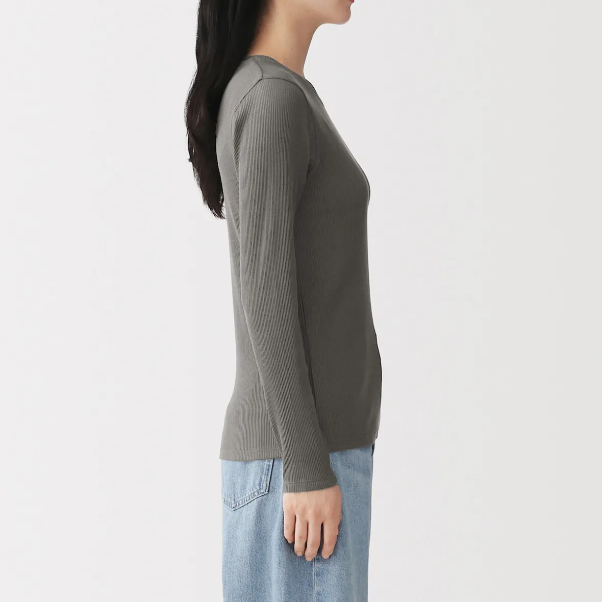 Muji Camiseta de manga larga y canalé en mezcla de lyocell para mujer