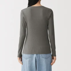 Muji Camiseta de manga larga y canalé en mezcla de lyocell para mujer