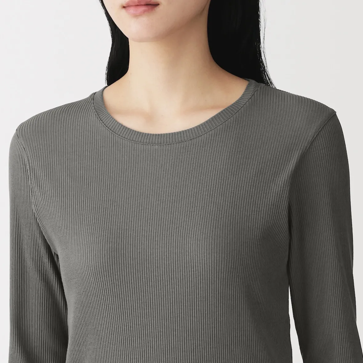Muji Camiseta de manga larga y canalé en mezcla de lyocell para mujer