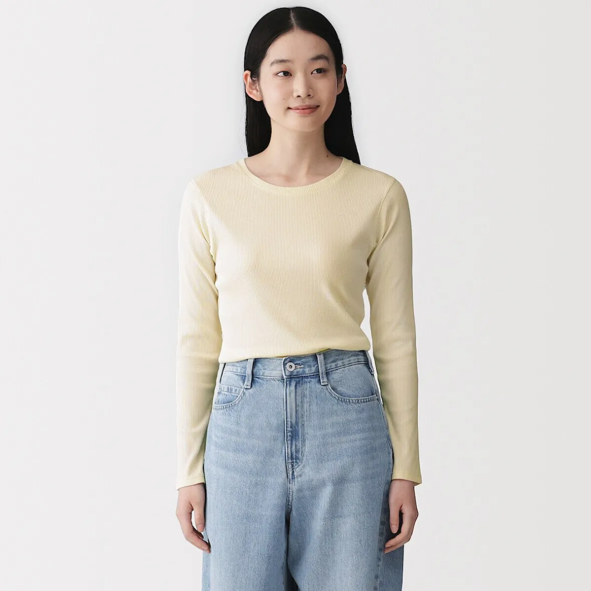 Muji Camiseta de manga larga y canalé en mezcla de lyocell para mujer