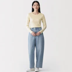 Muji Camiseta de manga larga y canalé en mezcla de lyocell para mujer