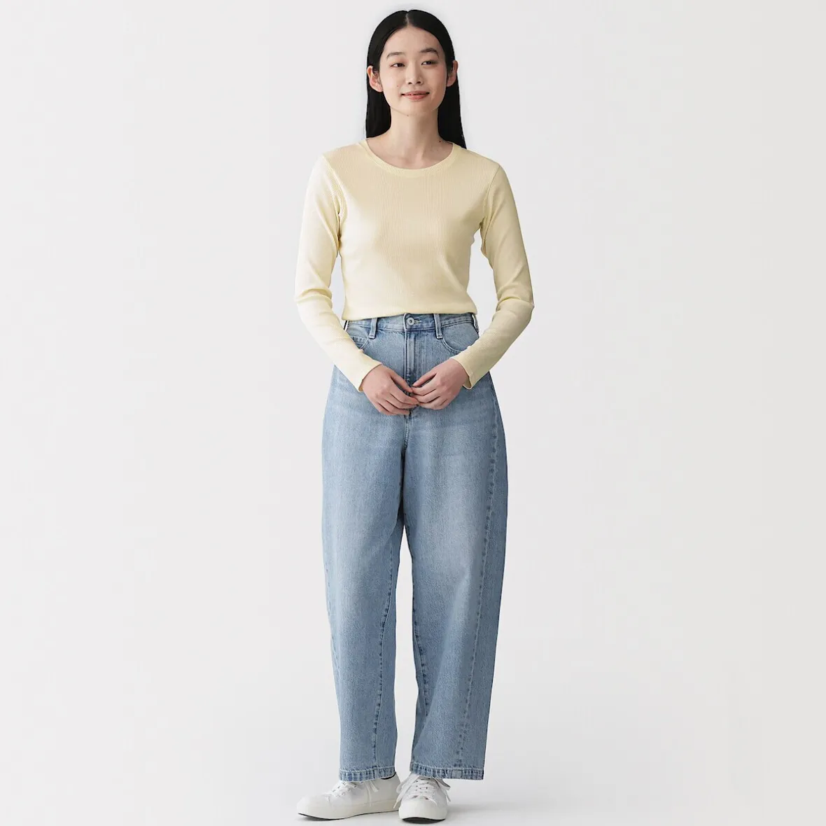Muji Camiseta de manga larga y canalé en mezcla de lyocell para mujer