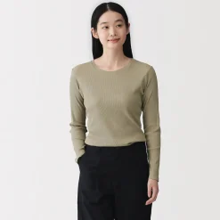 Muji Camiseta de manga larga y canalé en mezcla de lyocell para mujer