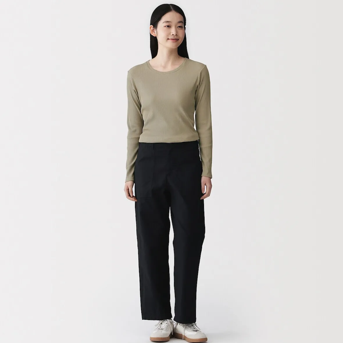 Muji Camiseta de manga larga y canalé en mezcla de lyocell para mujer