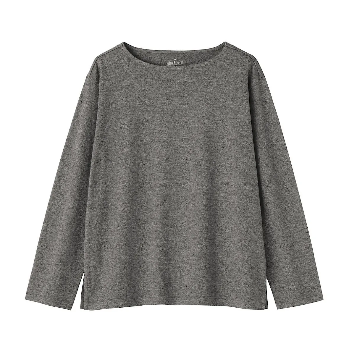 Hot Muji Camiseta de manga larga y cuello ancho de algodón grueso para mujer
