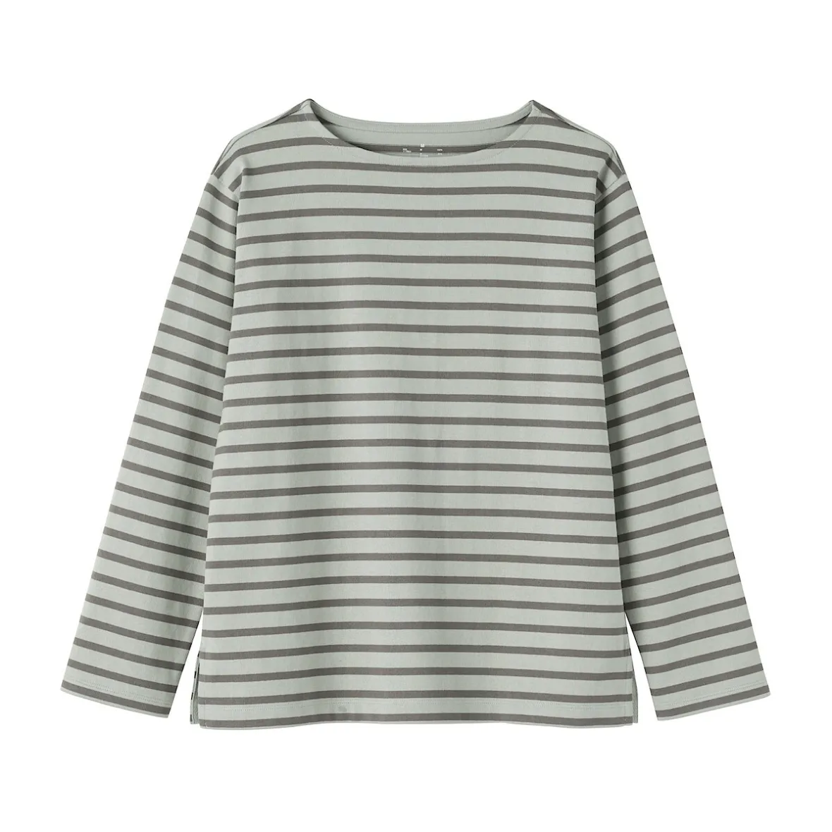 Best Muji Camiseta de manga larga y cuello ancho de algodón grueso para mujer