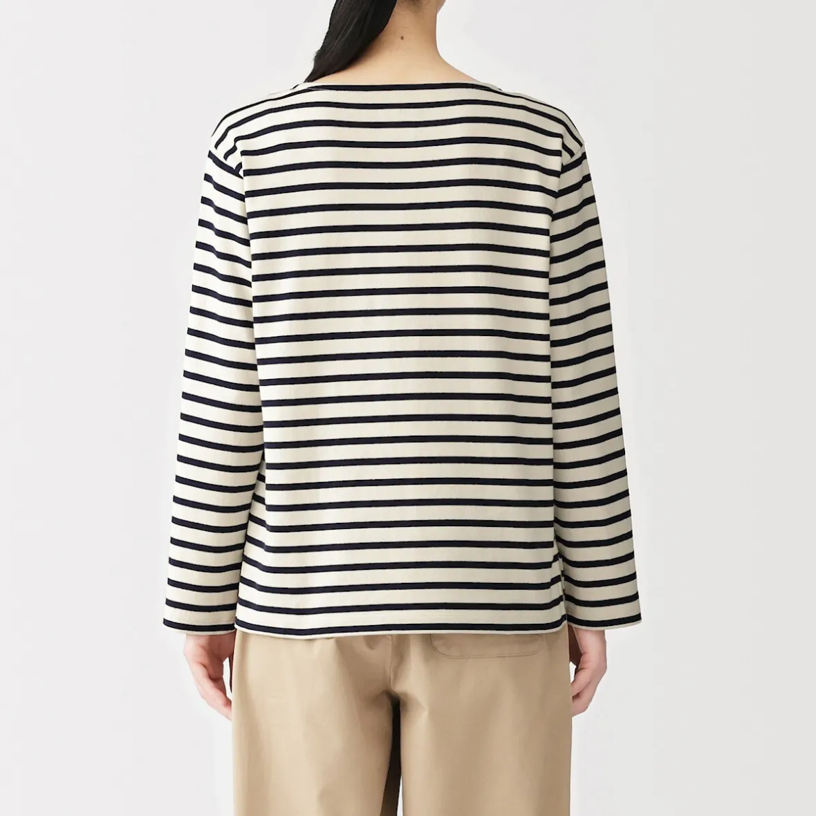 Best Muji Camiseta de manga larga y cuello ancho de algodón grueso para mujer