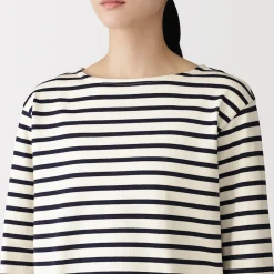 Best Muji Camiseta de manga larga y cuello ancho de algodón grueso para mujer