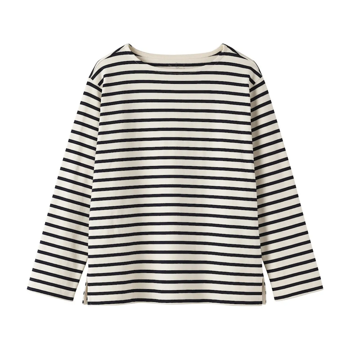 Best Muji Camiseta de manga larga y cuello ancho de algodón grueso para mujer