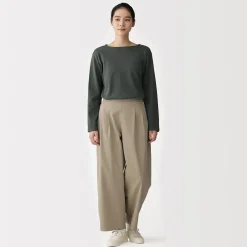 Best Muji Camiseta de manga larga y cuello ancho de algodón grueso para mujer