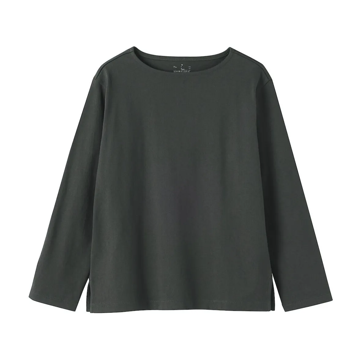 Best Muji Camiseta de manga larga y cuello ancho de algodón grueso para mujer