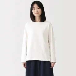 Best Muji Camiseta de manga larga y cuello ancho de algodón grueso para mujer