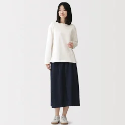 Best Muji Camiseta de manga larga y cuello ancho de algodón grueso para mujer