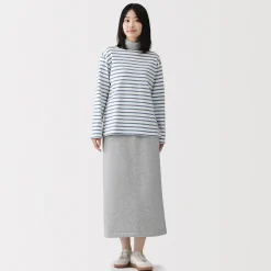 Best Muji Camiseta de manga larga y cuello ancho de algodón grueso para mujer