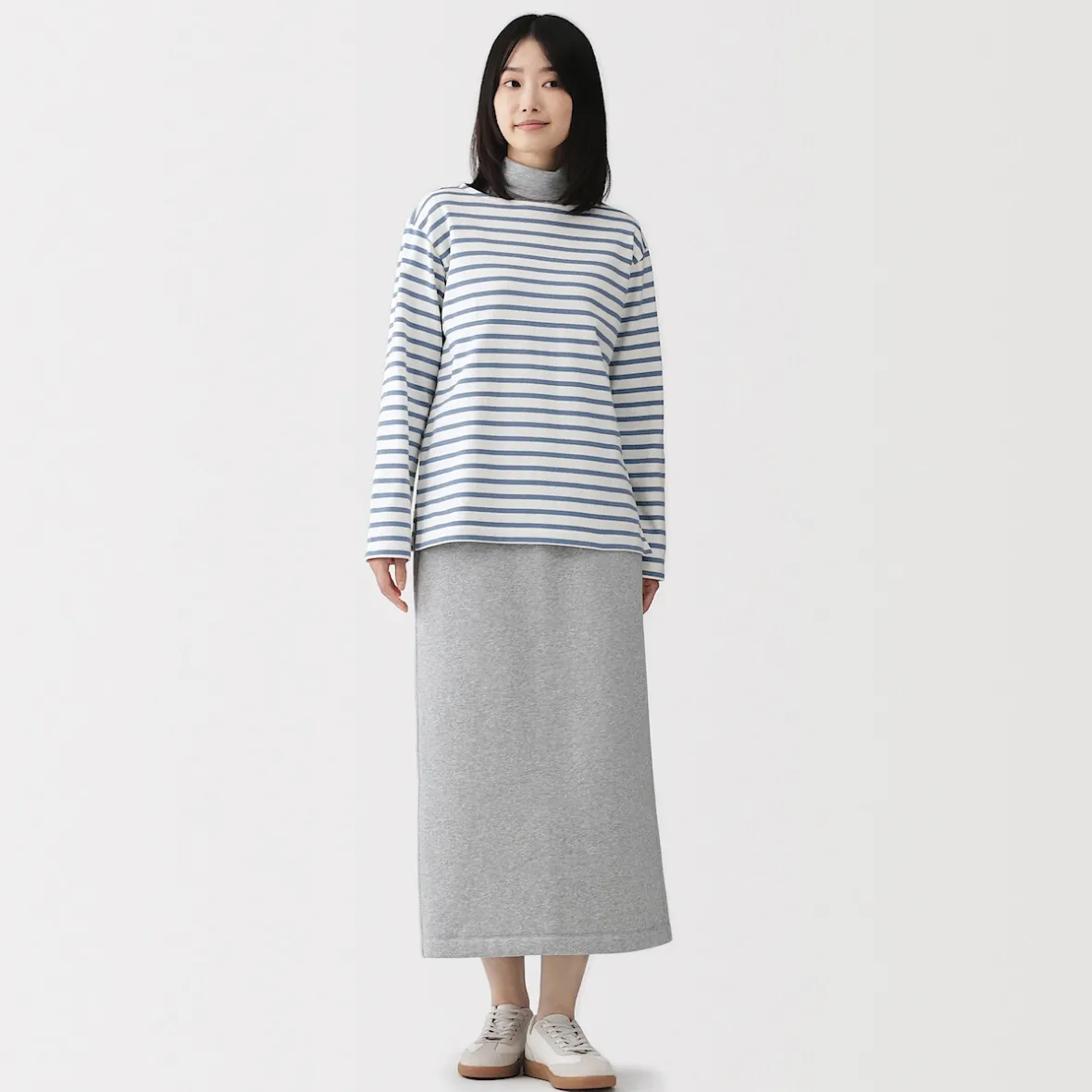 Best Muji Camiseta de manga larga y cuello ancho de algodón grueso para mujer