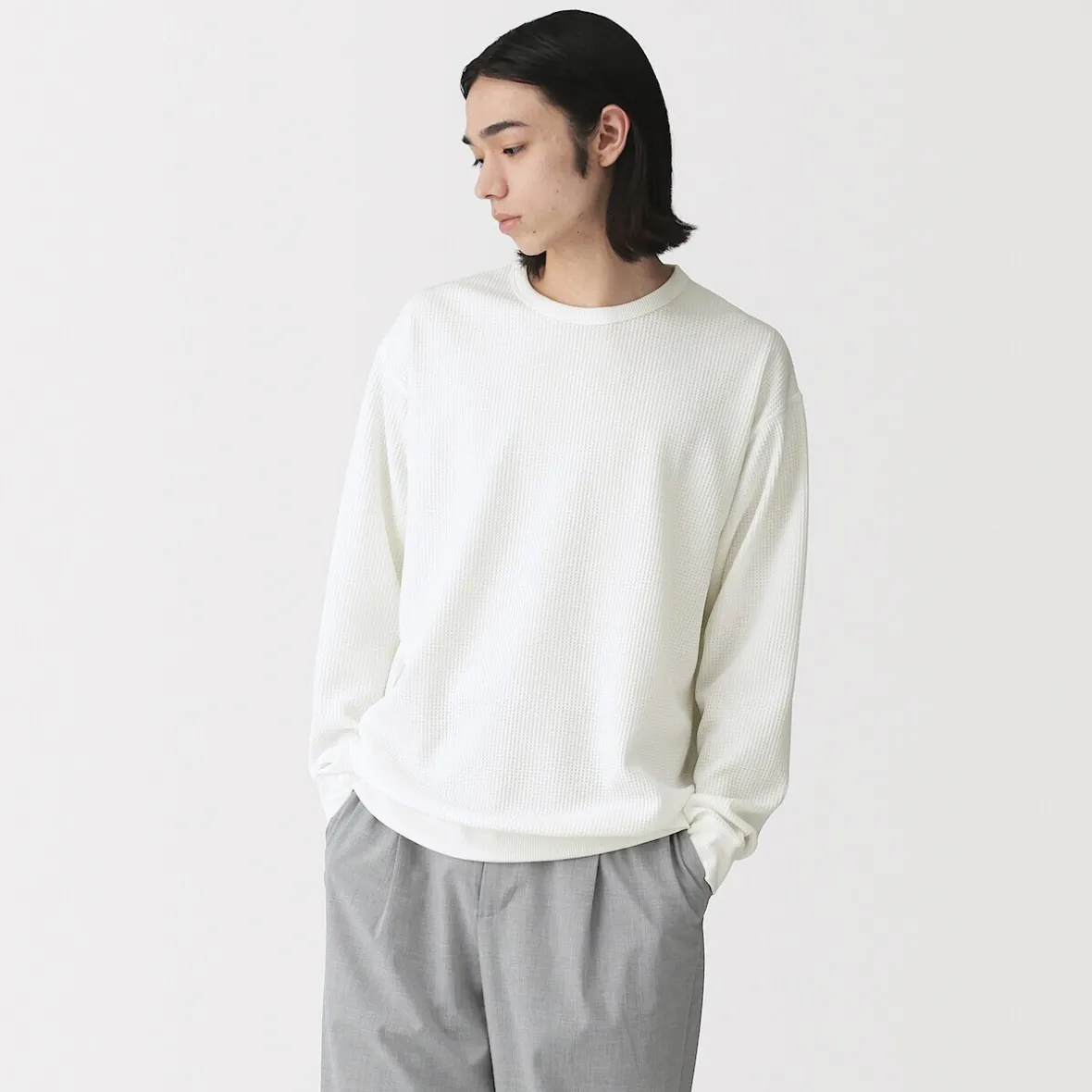 Discount Muji Camiseta de manga larga y tejido waffle Quick Dry para hombre