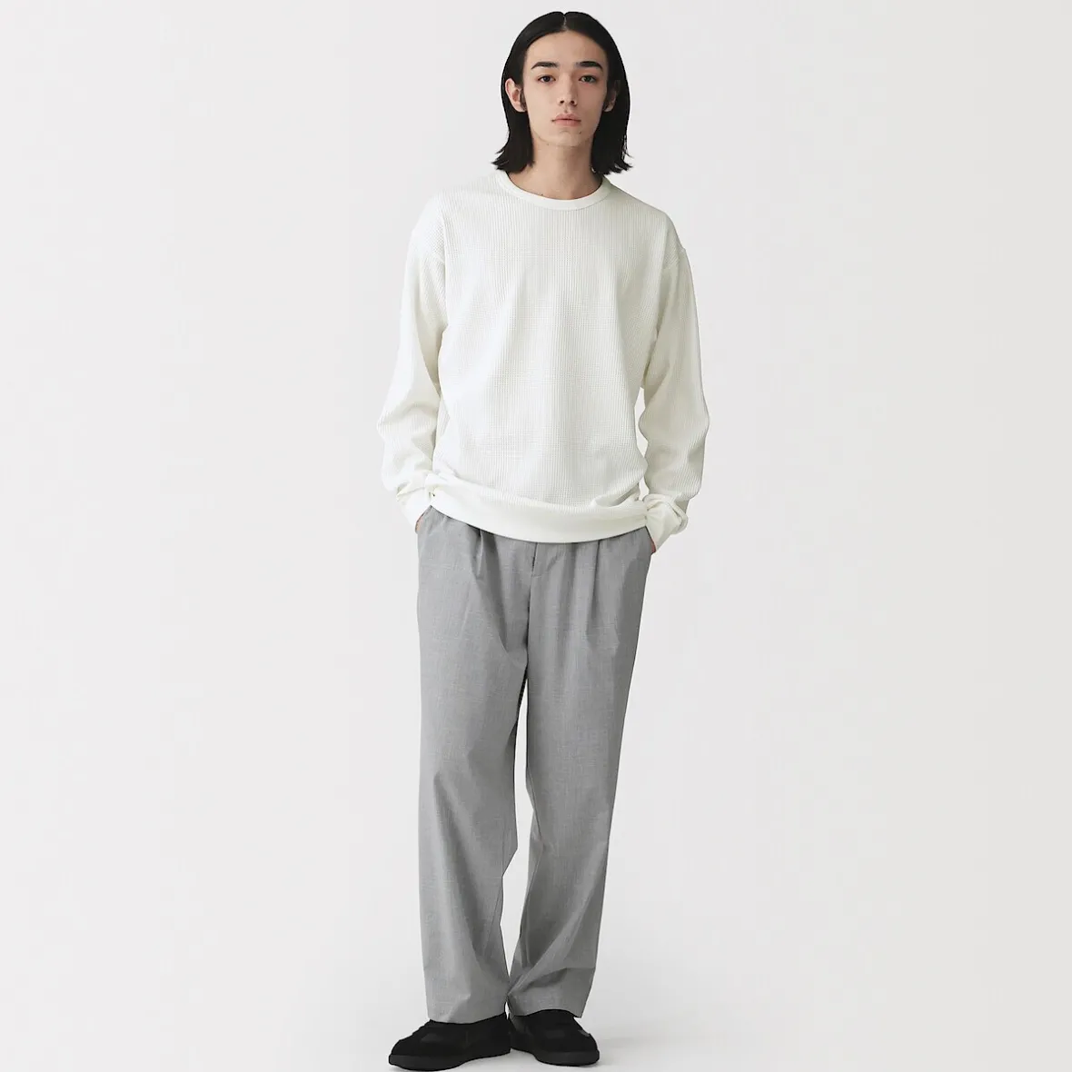 Discount Muji Camiseta de manga larga y tejido waffle Quick Dry para hombre